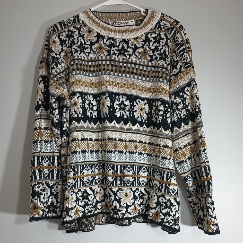 Golden Touch Cozy Patterned Knit Sweater Vintage‎ 3X